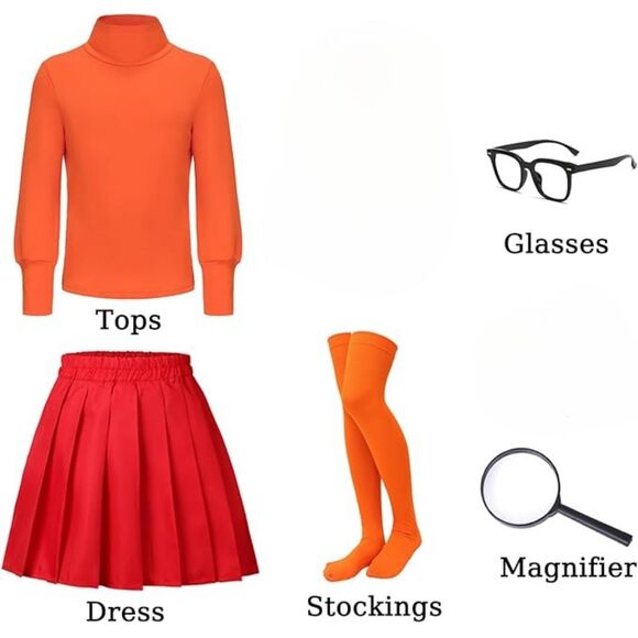 👓 Velma Costume Kids Red Skirt Outfits Size 14-16 NIP - Picture 3 of 7